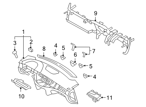 2011 Hyundai Genesis Cluster & Switches, Instrument Panel Grommet-Crash Pad Main Guide Side Diagram for 84727-3M000