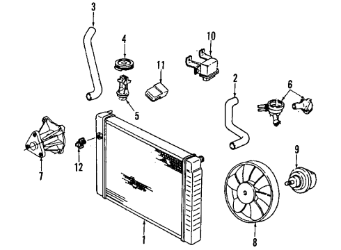 1987 Oldsmobile Firenza Cooling System, Radiator, Water Pump, Cooling Fan Pulley Diagram for 14079592