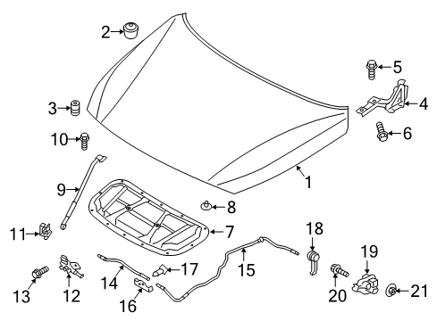 2019 Hyundai Elantra GT Hood & Components Bracket-Hood Release Cable Mounting Diagram for 64158-A4000