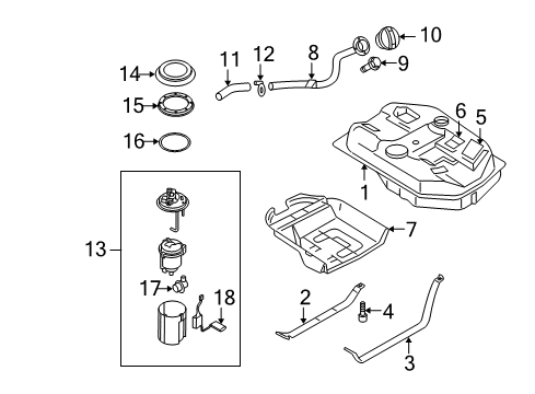 2004 Kia Rio Fuel Injection Fuel Tank Assembly Diagram for 31150FD500