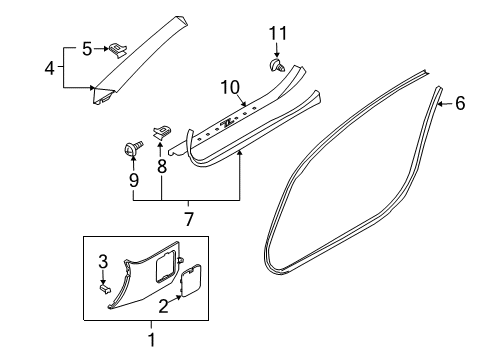 2005 Nissan 350Z Interior Trim - Pillars, Rocker & Floor Garnish Assy-Front Pillar, RH Diagram for 76911-CE401