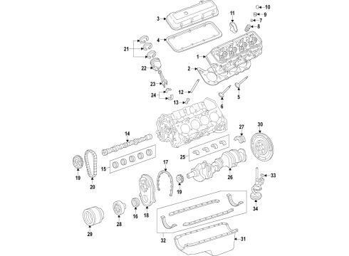 2001 GMC Savana 3500 Engine Parts, Mounts, Cylinder Head & Valves, Camshaft & Timing, Oil Pan, Oil Pump, Balance Shafts, Crankshaft & Bearings, Pistons, Rings & Bearings Front Cover Diagram for 12566113