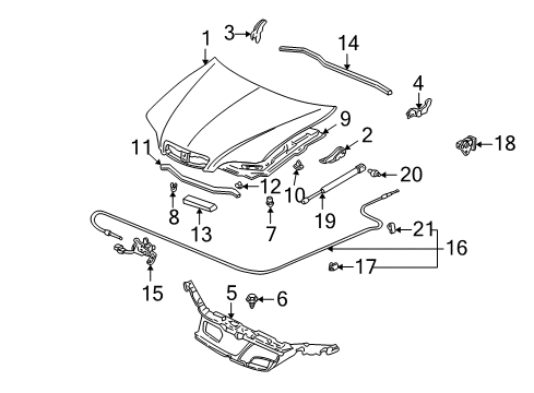 2003 Acura CL Hood & Components Wire Assembly, Hood Diagram for 74130-S3M-A02