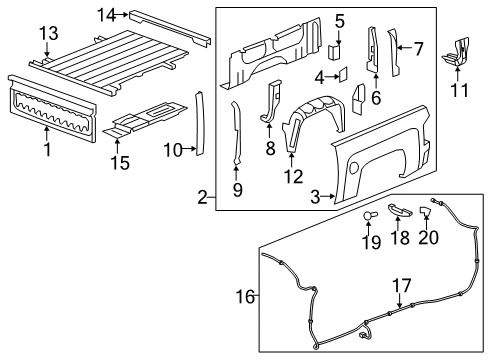 2019 Chevrolet Silverado 1500 Pick Up Box Components Outer Panel Diagram for 20993963