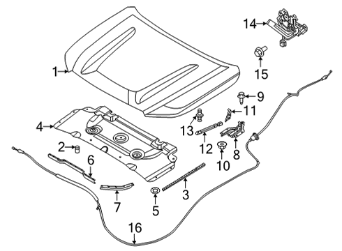 2022 Nissan Frontier Hood & Components CABLE ASSY-HOOD LOCK CONTROL Diagram for 65621-9BU0A