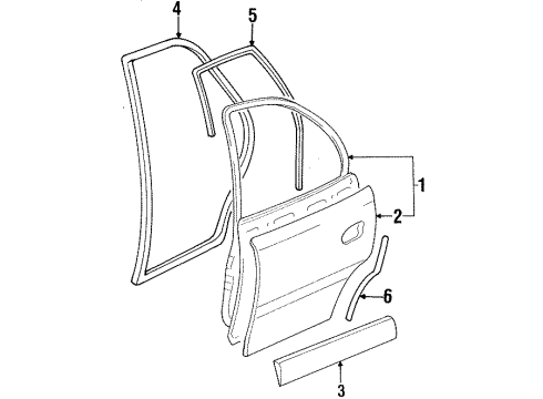 2000 Cadillac Catera Rear Door Sealing Strip, Rear Side Door Lower Rear Auxiliary *Black Diagram for 90459592