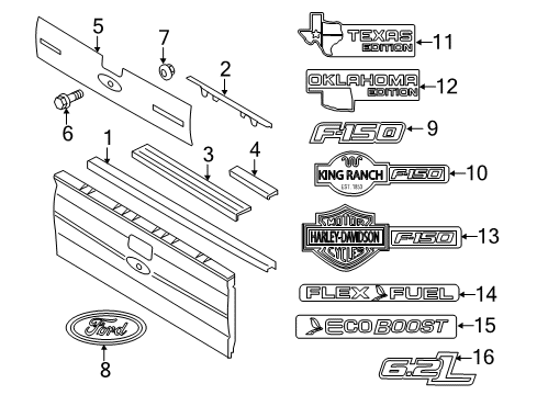 2012 Ford F-150 Exterior Trim - Pick Up Box Nameplate Diagram for BL3Z-9942528-A