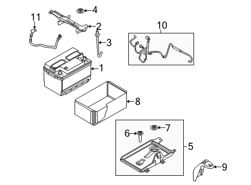 2006 Lincoln Zephyr Battery Battery Tray Diagram for 7E5Z-10732-A