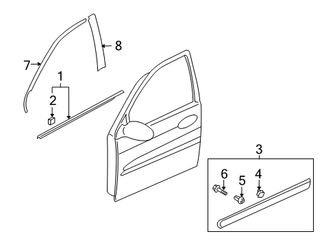 2007 Hyundai Entourage Exterior Trim - Front Door Moulding Assembly-Front Door Waist Line, RH Diagram for 87712-4J000-6C