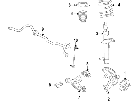 2009 Mercury Sable Front Suspension Components, Lower Control Arm, Stabilizer Bar Strut Diagram for 9G1Z-18124-B