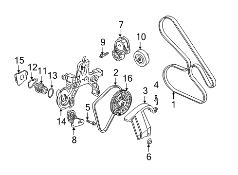 2001 Cadillac DeVille Belts & Pulleys Housing Asm, Water Pump Diagram for 12583237