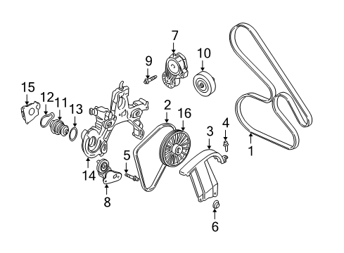 2001 Cadillac DeVille Belts & Pulleys Water Pump O-Ring Diagram for 12562004