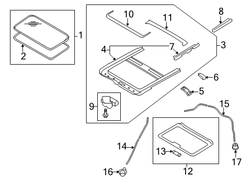 2015 Infiniti QX70 Sunroof Inner Assembly - Blind, RH Diagram for 91380-JK04B