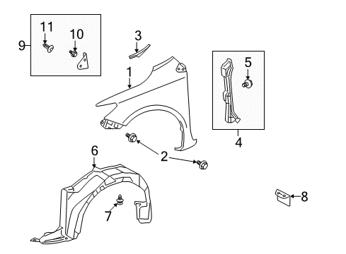 2012 Toyota Corolla Fender & Components, Exterior Trim Upper Seal Diagram for 53824-02030