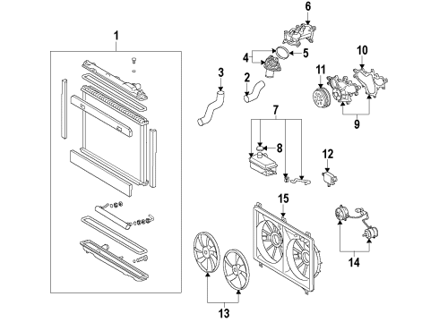 2014 Lexus LS600h Cooling System, Radiator, Water Pump, Cooling Fan Reserve Tank Assembly, R Diagram for 16470-38081