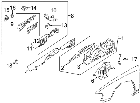 2001 Nissan Altima Structural Components & Rails Cover Splash, HOODLEDGE Diagram for 64838-2B100