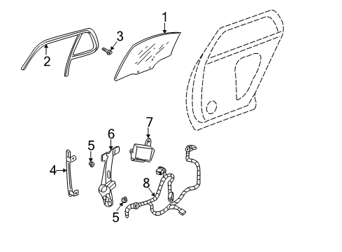 2002 Cadillac DeVille Rear Door - Glass & Hardware Window Regulator Diagram for 19244837