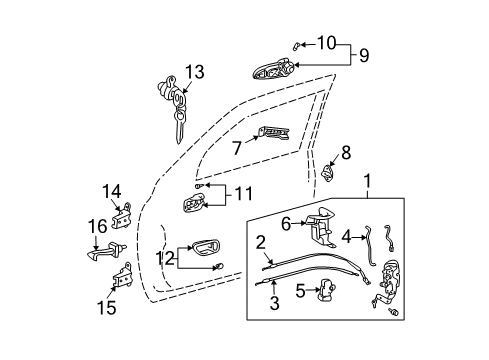 2006 Toyota Tundra Front Door Handle, Inside Diagram for 69206-0C030-E1