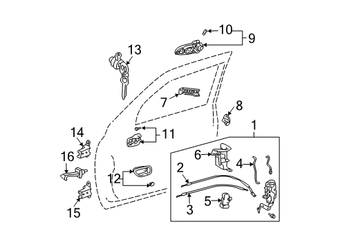 2004 Toyota Tundra Front Door Handle, Inside Diagram for 69205-0C030-B1