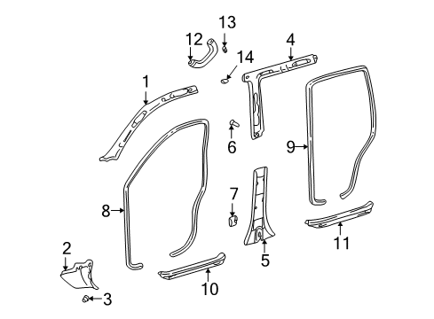 2003 Lexus LX470 Interior Trim - Pillars, Rocker & Floor GARNISH Assembly, Front Pillar Diagram for 62210-60102-A1