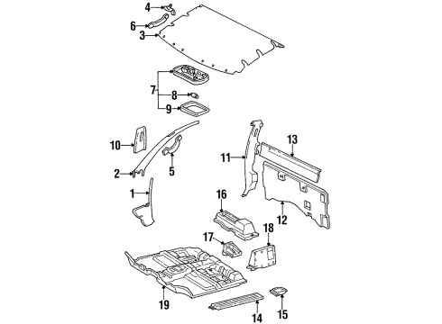 1997 Toyota T100 Interior Trim - Cab Pillar Molding Diagram for 62211-34010-B1