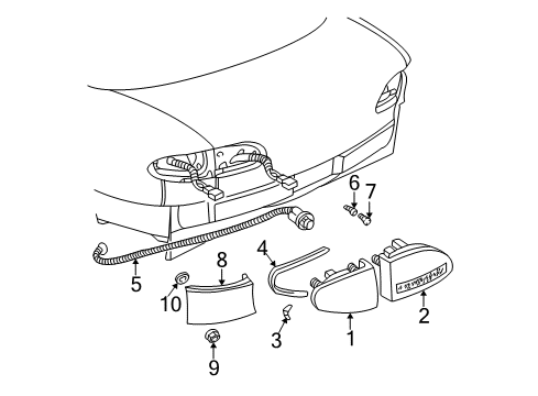 2000 Chevrolet Cavalier Tail Lamps Applique Asm-Rear Compartment Lid (W/ Back Up Lamp) Diagram for 22633216