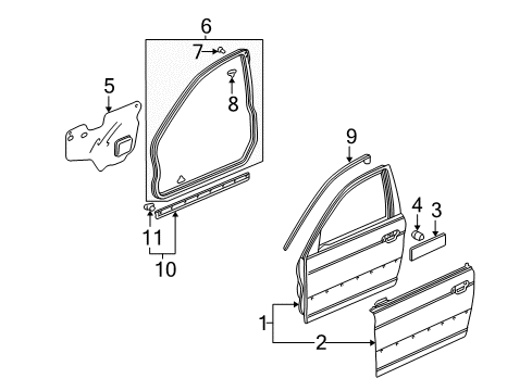 2001 Honda Civic Front Door Clip, Door Weatherstrip Diagram for 91504-S5A-003