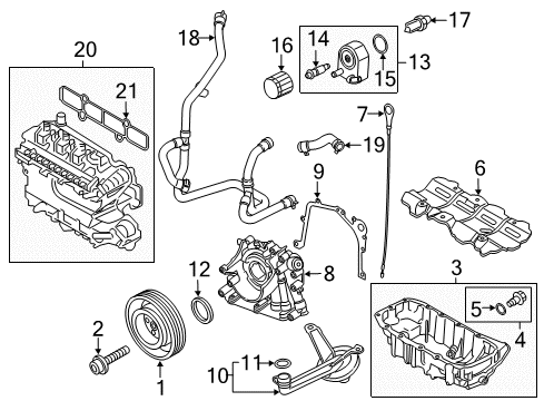2017 Ford Escape Engine Parts, Mounts, Cylinder Head & Valves, Camshaft & Timing, Variable Valve Timing, Oil Pan, Oil Pump, Balance Shafts, Crankshaft & Bearings, Pistons, Rings & Bearings Water Hose Assembly Diagram for F1FZ-8075-D