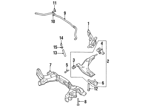 1995 Kia Sephia Front Suspension Components, Lower Control Arm, Stabilizer Bar Bolt Diagram for 0K20134115A