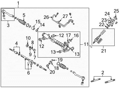 2003 Lexus LS430 Steering Column & Wheel, Steering Gear & Linkage Boot, Steering Rack Diagram for 45535-50010