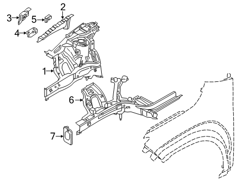 2020 Hyundai Kona Inner Components - Fender Panel Assembly-Fender Apron, RH Diagram for 64502-J9000