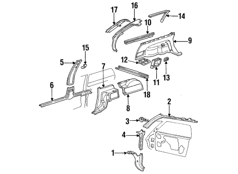 1992 Oldsmobile Cutlass Ciera Interior Trim Molding-Body Hinge Pillar Trim Garnish *Saphire V/Dark Diagram for 10074781