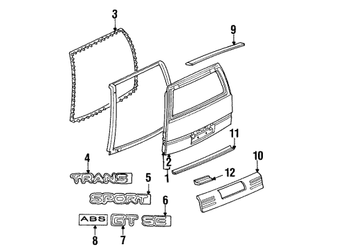 1993 Pontiac Trans Sport Gate & Hardware Weatherstrip Assembly-Liftgate Door Diagram for 10215244