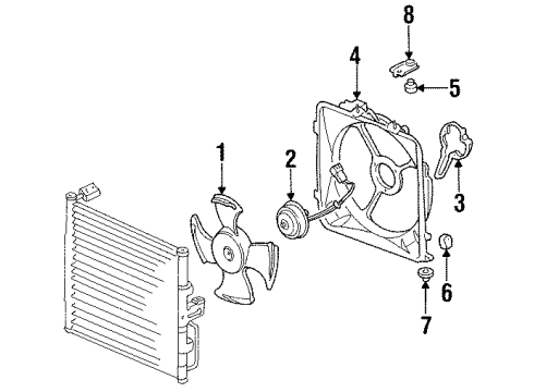 1993 Honda Civic del Sol A/C Condenser Fan Shroud, Condenser Fan Diagram for 80161-SR3-000