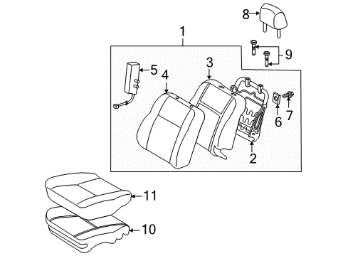 2006 Scion xA Front Seat Components Seat Back Assembly Diagram for 71440-52B60-B0