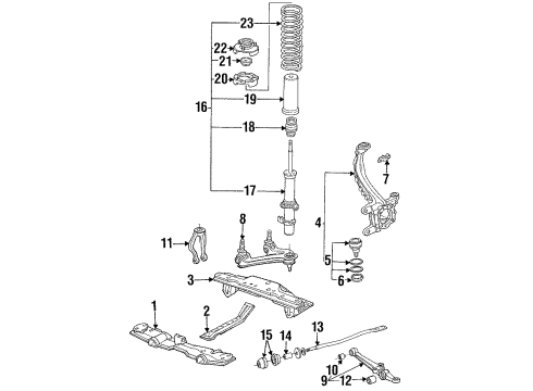 1990 Honda Accord Front Suspension Components, Lower Control Arm, Upper Control Arm, Stabilizer Bar Shock Absorber Unit, Right Front Diagram for 51605-SM1-A02