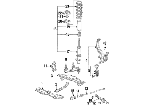 1990 Honda Accord Front Suspension Components, Lower Control Arm, Upper Control Arm, Stabilizer Bar Rod, FR. Radius Diagram for 51352-SM4-013