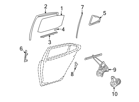 2007 Lexus LS460 Rear Door Run, Rear Door Glass Diagram for 68142-50031