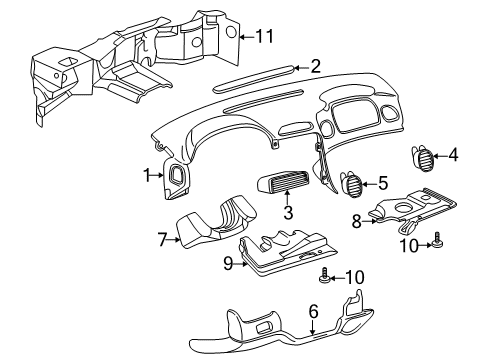 2000 Chevrolet Corvette Instrument Panel Air Conditioner Heater Temperature Climate Control Diagram for 10447750