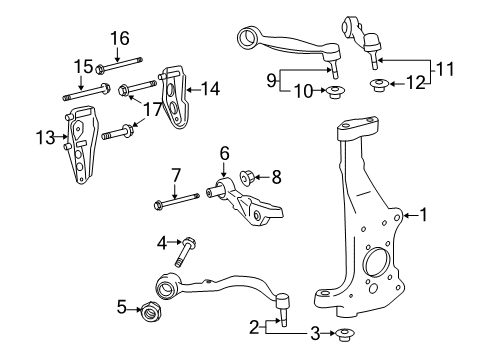 2013 Lexus LS600h Front Suspension Components, Lower Control Arm, Upper Control Arm, Ride Control, Stabilizer Bar Knuckle, Steering, LH Diagram for 43202-59075