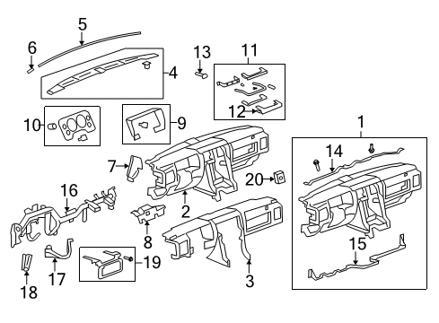 2009 Hummer H2 Instrument Panel Components Handle Cover Retainer Diagram for 15969709