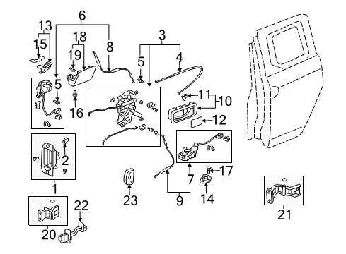 2004 Honda Element Rear Door - Lock & Hardware Handle Assembly, Left Rear Door (Outer) Diagram for 72680-SCV-A01