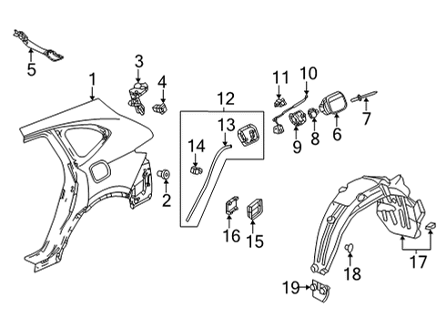2022 Acura MDX Quarter Panel & Components CLIP, FUEL LID Diagram for 74487-TJB-A01