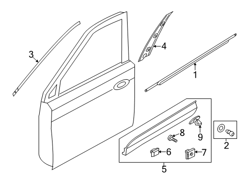 2018 Hyundai Santa Fe Exterior Trim - Front Door Garnish Assembly-Front Door Side, LH Diagram for 87721-2W000-CA
