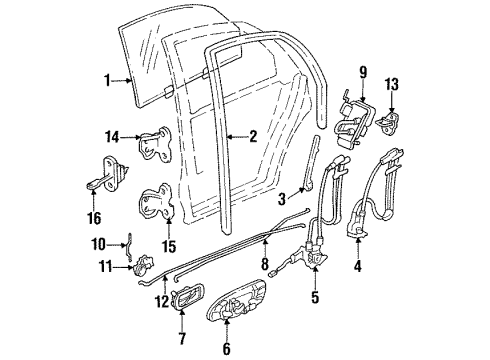 1994 Honda Civic Rear Door - Glass & Hardware Handle Assembly, Left Rear (Outer) (Torino Red Pearl) Diagram for 72680-SR4-J01ZG