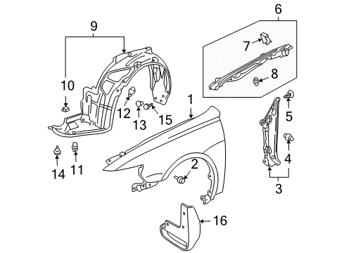 2007 Acura TSX Fender & Components, Exterior Trim Fender, Right Front (Inner) Diagram for 74101-SEA-010
