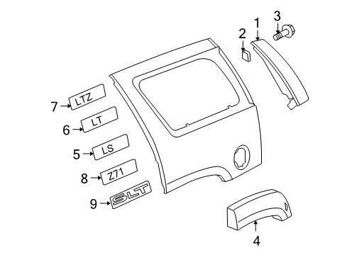 2008 Chevrolet Tahoe Exterior Trim - Quarter Panel Applique Panel Diagram for 25970634