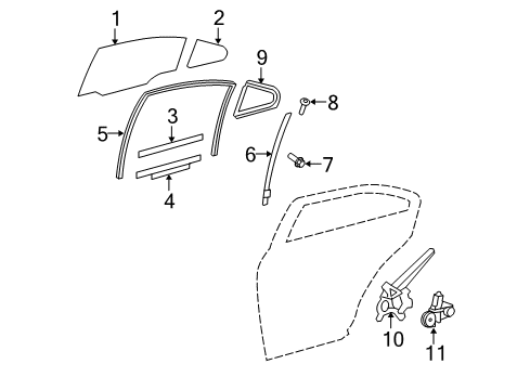 2011 Lexus ES350 Rear Door Lift Channel Filler Diagram for 69975-06020