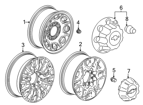 2022 Chevrolet Silverado 2500 HD Wheels Hub Cap Diagram for 22781441