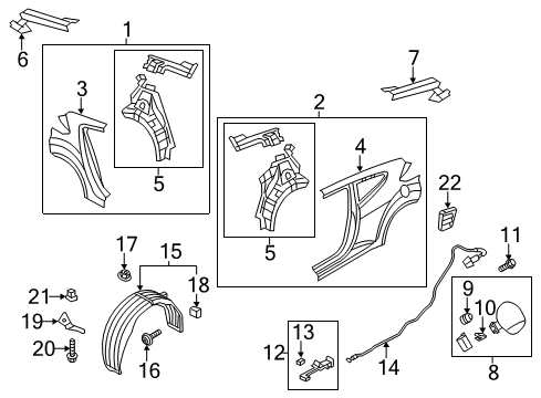 2014 Hyundai Veloster Quarter Panel & Components Rear Wheel Guard Assembly, Right Diagram for 86822-2V510